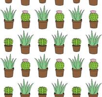 naadloos patroon van tekening groen aloë en cactussen vector