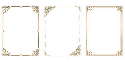 reeks van wijnoogst gouden kaders en borders decoratief ornament vector antiek decoratief wijnoogst borders en kaders reeks