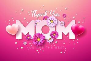 gelukkig moeder dag illustratie met voorjaar bloem, hart en dank u mam typografie belettering Aan roze achtergrond. vector moeder dag ontwerp voor groet kaart, banier, folder, brochure, poster.