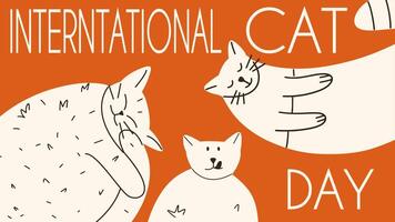 Internationale kat dag hand- trek vector achtergrond. grappig wereld katten. viering van augustus 8. vector illustratie