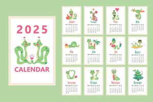 vlak 2025 kalender sjabloon slang karakter. jaar van de slang vector