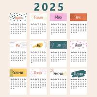 kalender 2025 in hand- getrokken vector