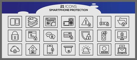 vector smartphone bescherming icoon reeks veiligheid en bescherming pictogrammen pak veiligheid systeem icoon reeks