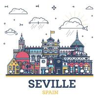 schets Sevilla Spanje stad horizon met gekleurde historisch gebouwen geïsoleerd Aan wit. illustratie. Sevilla stadsgezicht met oriëntatiepunten. vector