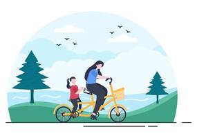 platte vectorillustratie fiets. mensen die fietsen, sporten en recreatieve activiteiten in de buitenlucht op de weg of op de snelweg leven een gezonde levensstijl vector