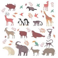 dieren in het wild platte pictogrammenset vector