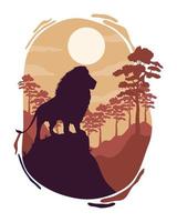 wilde leeuw fauna silhouet scène vector