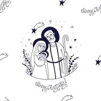 naadloze patroon kerstmis jezus christus. heilige familie Maria, Jozef en Jezus. hand tekenen, schetsen vector