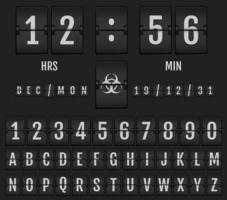 mechanisch scorebord alfabet. coronavirus doemdag alfabet. vector