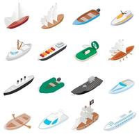 schip en boot iconen set, isometrische 3D-stijl vector