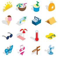 zomer iconen set, isometrische 3D-stijl vector