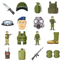 militair wapen iconen set, cartoon stijl vector