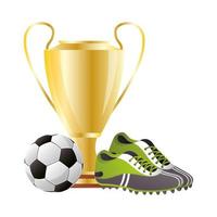 voetbal sport ballon voetbal met schoenen apparatuur en trofee vector