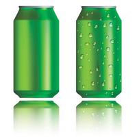 groene aluminium blikjes met druppels, realistische stijl vector