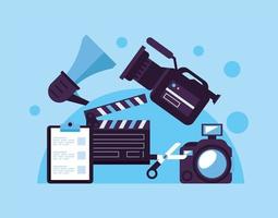 Filmklapper met pictogrammen voor videoproductie vector