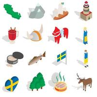 Zweden iconen set, isometrische 3D-stijl vector