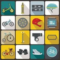 fietsen iconen set, vlakke stijl vector