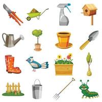 tuin iconen set, cartoon stijl vector