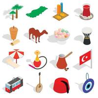 land turkije iconen set, isometrische 3D-stijl vector