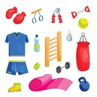 fitness iconen set, cartoon stijl vector