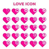 set van platte roze hart liefde icon vector