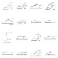 schoenen iconen set, dunne lijnstijl vector
