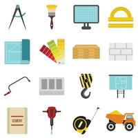 bouw iconen set, vlakke stijl vector