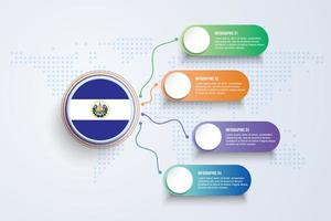 Vlag van el salvador met infographic ontwerp geïsoleerd op stip wereldkaart vector