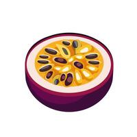 sappig en gezond voor de helft van Purper passie fruit geïsoleerd Aan wit achtergrond. vector fruit illustratie in vlak stijl. zomer clip art voor ontwerp van kaart, banier, folder, uitverkoop, poster, pictogrammen