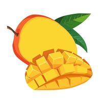 sappig en gezond gehakt en geheel mango voor de helft geïsoleerd Aan wit achtergrond. vector fruit illustratie in vlak stijl. zomer clip art voor ontwerp van kaart, banier, folder, uitverkoop, poster, pictogrammen