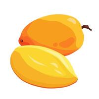 sappig en gezond geel rood mango met plakjes geïsoleerd Aan wit achtergrond. vector fruit illustratie in vlak stijl. zomer clip art voor ontwerp van kaart, banier, folder, uitverkoop, poster, pictogrammen
