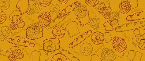 gebakje en bakkerij vector banier illustratie, behang, achtergrond, lijn kunst
