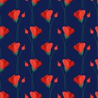 naadloos patroon met rood alstroemeria bloemen Aan een blauw achtergrond. zomer bloemen vector illustratie. helder voorjaar botanisch afdrukken, modern stijl ontwerp