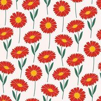 naadloos patroon met rood gerbera bloemen Aan een beige achtergrond. zomer bloemen vector illustratie. helder voorjaar botanisch afdrukken, modern stijl ontwerp