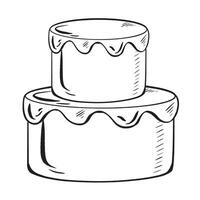 een monochroom illustratie van twee gestapeld cakes met glimmertjes vector