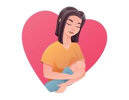 jong gelukkig vrouw borstvoeding geeft een baby. moeder dag, liefde voor een kind. vector geïsoleerd tekenfilm illustratie.