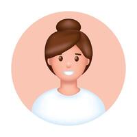 3d jong Dames avatar. gelukkig glimlachen gezicht icoon. realistisch tekenfilm karakter vector illustratie.