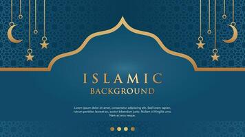 Islamitisch Arabisch abstract elegant blauw achtergrond met gouden luxe grens kader vector