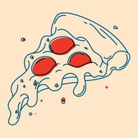 pizza. vector illustratie met risografie afdrukken effect