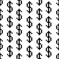 een patroon met een dollar teken in de het formulier van pixels. een retro video spel met zwart voorgevormd dollar tekens in pixel kunst. de klein symbolen zijn getrokken in een patroon. geïsoleerd beeld vector