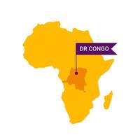 democratisch republiek van de Congo Aan een Afrika s kaart met woord dr Congo Aan een vlagvormig markeerstift. vector geïsoleerd Aan wit achtergrond.