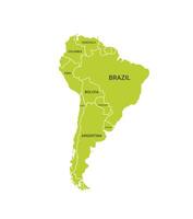 zuiden Amerika politiek kaart met namen van de grootste landen. vlak vector illustratie geïsoleerd Aan wit achtergrond.