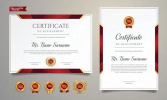 certificaatrandsjabloon met rode en gouden badges vector