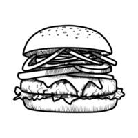 Hamburger lijn kunst vector schets voedsel illustratie