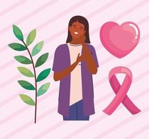 vrouw met pictogrammen voor borstkanker vector