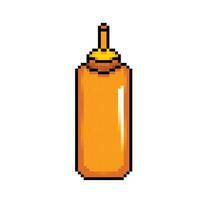 geel gekleurde plastic snel voedsel restaurant saus fles. pixel kunst retro wijnoogst video spel beetje vector illustratie geïsoleerd Aan plein wit achtergrond.