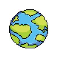 planeet aarde met groen landt en blauw zee water kleuren. pixel kunst retro wijnoogst video spel beetje vector illustratie geïsoleerd Aan plein wit achtergrond.