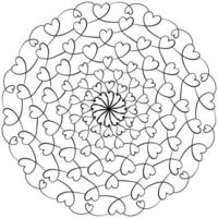 gemakkelijk mandala met loops in de vorm van harten, online kleur bladzijde voor kinderen en volwassenen creativiteit vector