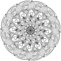 mandala met gestreept bloemblaadjes en harten, zen kleur bladzijde met fantasie patronen vector