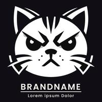 boos kat hoofd logo vlak Japans stijl schattig wit logo voor branding vector